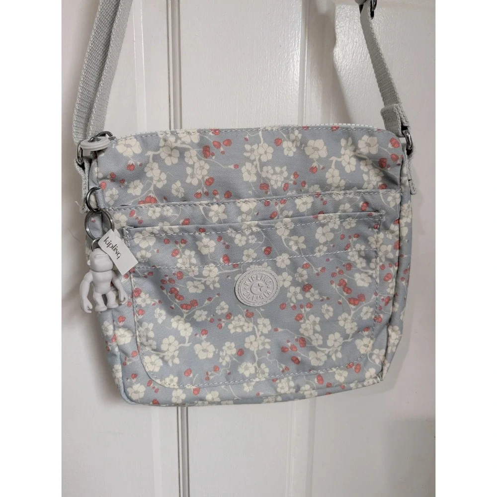 Kipling Sabian Mini Crossbody Bag Floral Camo  Gray Gorilla Charm Keychain